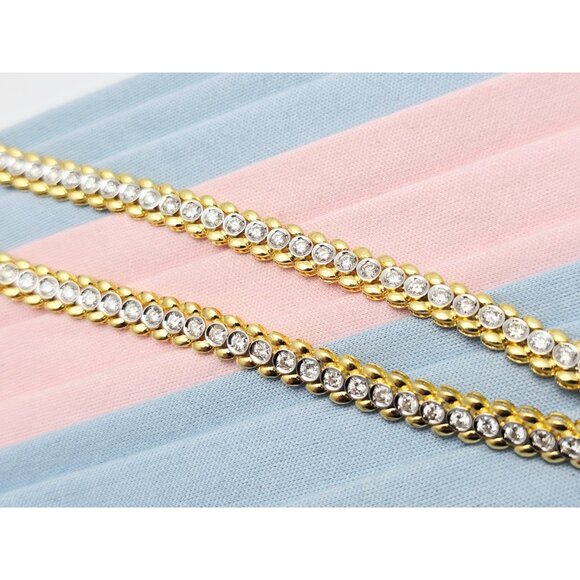 Unique 18K Solid Yellow Gold Designer Diamond Tennis Link Chain Necklace - 16" L - Picture 7 of 16